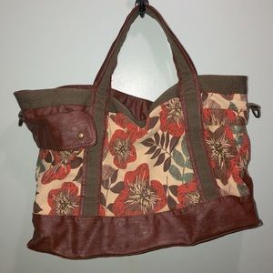 Chestnut faux leather canvas tote